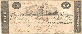 1820 $5 Chouteau Note.