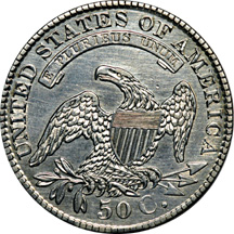 Seven Capped Bust Lettered Edge Half Dollars.