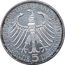 Five German Federal Republic Commemorative Coins.