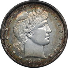 1900 and 1908 Barber Half Dollars. AU-50.