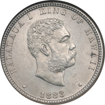 1883 Hawaiian Quarter NGC MS-64.