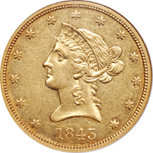 1843 Breen 6861, Triple Date Variety. NGC AU-55.