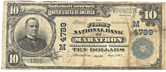 1902 $10.00. Marathon, IA Charter# 4789 Blue Seal. VG.