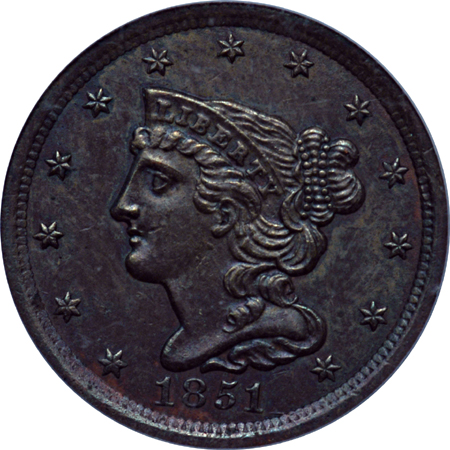 1835 Classic Head Half Cent C-1, R-1, MS-60 and 1851 Braided Hair Half Cent C-1, R-1 ICG AU-53.