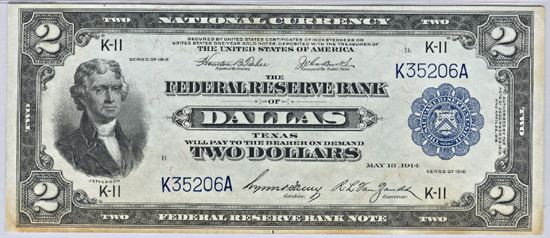 1918 $2.00 Dallas.  PMG AU-53.