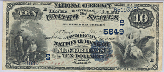 1882 $10.00. New Orleans, LA Charter# 5649 Date Back. PMG VF-25.