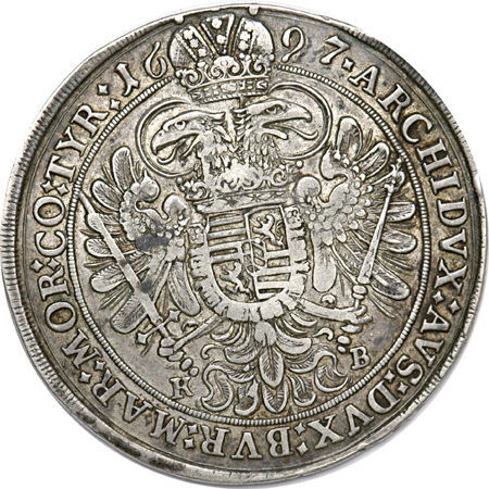 1697-KB (Kremnitz Mint) Hungary Thaler. Davenport-3264, KM-214.8. VF-20+.