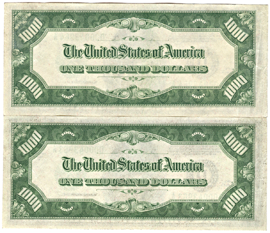 Two 1934-A $1,000.00 Cleveland.  AU.