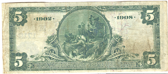 1902 $5.00. Jacksonville, IL Charter# 1719 Blue Seal Date Back. VF.