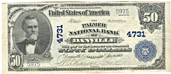 1902 $50.00. Danville, IL Charter# 4731 Blue Seal. VF.