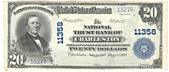 1902 $20.00. Charleston, IL Charter# 11358 Blue Seal. CHCU.