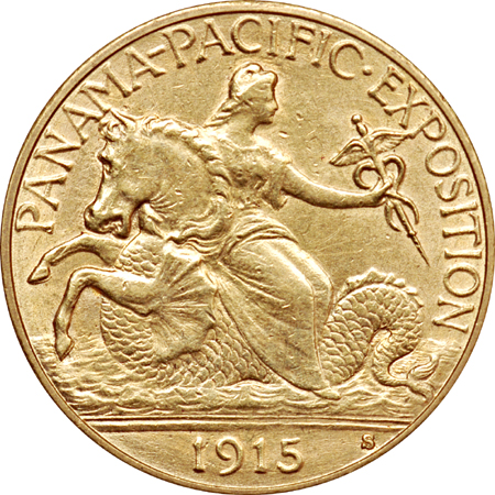 1915-S $2.50 Pan Pacific. AU-50.
