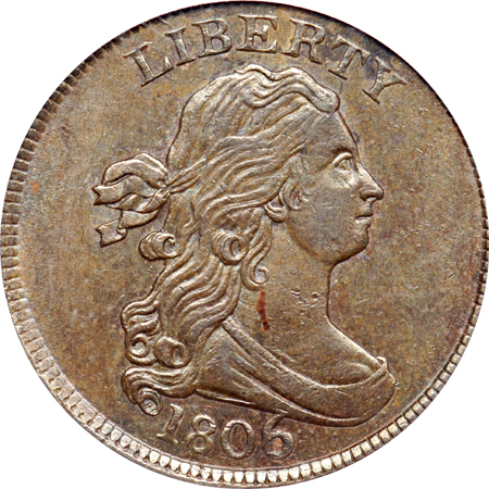 1806 Large 6 - Stems Cohen 4, R-1. PCGS AU-58.