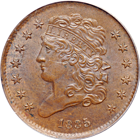 1835 C-1, R-1 PCGS MS-64 Brown.