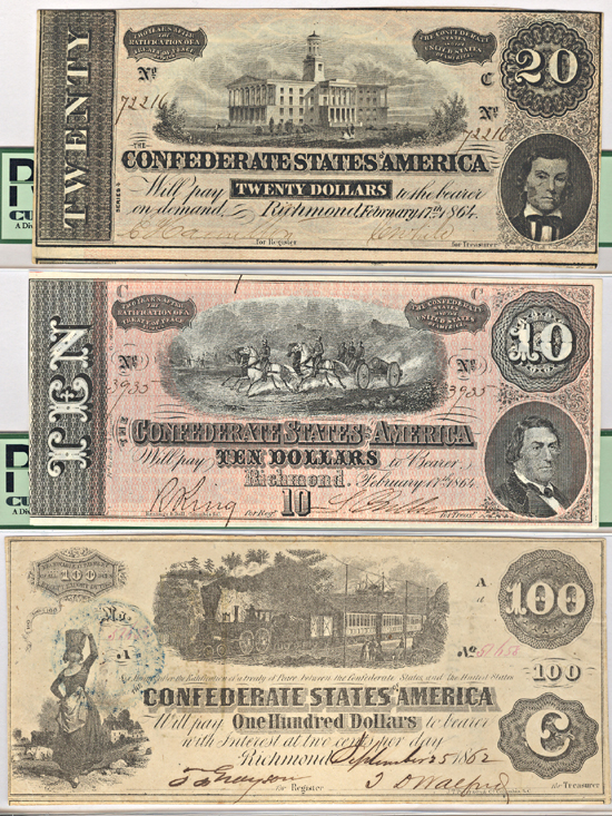 Five Confederate Notes PCGS Graded.