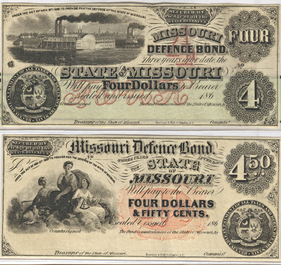 Two Missouri Defense Bonds.  PCGS AU-58.