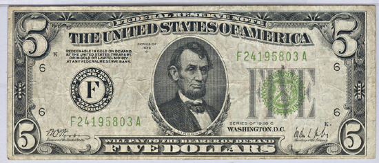 1928-C $5.00 Atlanta.  PMG F-12.