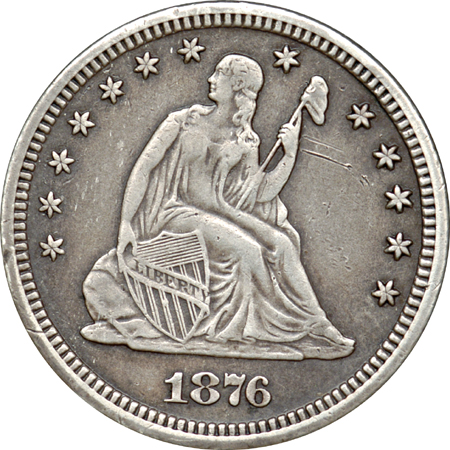 Four Seated Liberty Quarters.  Two 1876-CC, one 1878-CC and an 1878-P.