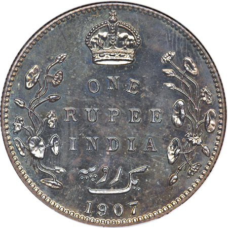 1907-C India Rupee. NGC PF-65.