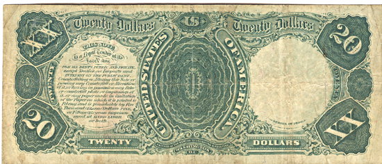 1880 $20.00.  Small Seal Red Numbers. VG.