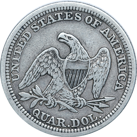 1854 Arrows Seated Quarter VF-35 and 1830 O-118, R-3 Capped Bust Half Dollar AU-50.