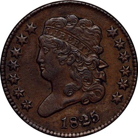 1825 XF-45 Classic Head Half Cent XF-45 and 1855 Braided Hair Large Cent AU-58.