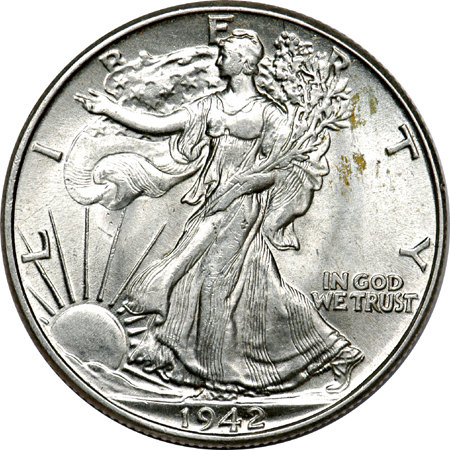 Roll of 1942 Walking Liberty Half Dollars.