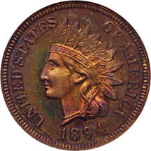 1882 NGC PF-63 RB and 1894 PF-64 RB.