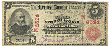 1902 $5.00. Nashville, IL Charter# 6524 Red Seal. F.