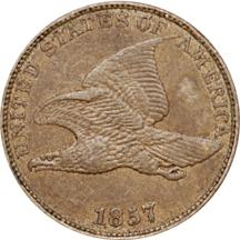 1857 XF-40, 1858 Large Letters XF-45, and 1862 AU-50 Flying Eagle and Indian Head Copper-Nickel Cents.