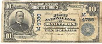 1902 $10.00. Marathon, IA Charter# 4789 Blue Seal. VG.