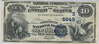 1882 $10.00. New Orleans, LA Charter# 5649 Date Back. PMG VF-25.