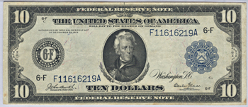 1914 $10.00 Atlanta.  Blue Seal. PMG VF-25.