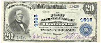 1902 $20.00. Batavia, IL Charter# 4646 Blue Seal. AU.
