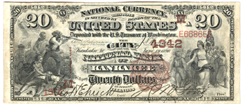 1882 $20.00. Kankakee, IL Charter# 4342 Brown Back. VF.