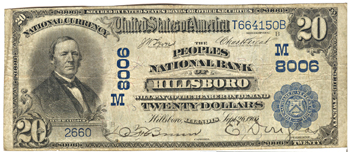 1902 $20.00. Hillsboro, IL Charter# 8006 Blue Seal. F.