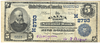 1902 $5.00. Galva, IL Charter# 2793 Blue Seal. F.