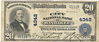 1902 $20.00. Kankakee, IL Charter# 4342 Blue Seal. F.