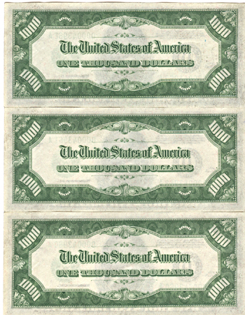 Run of Three 1934-A $1,000.00 Cleveland.  CU.