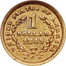 1849-C Closed Wreath. ANACS XF-45 Details Damaged-Bent.