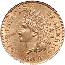 1864 Bronze w/ L. PCGS MS-64RB.