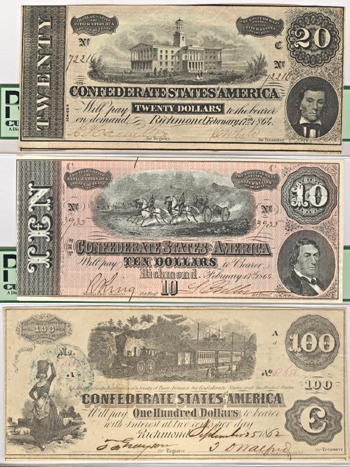 Five Confederate Notes PCGS Graded.