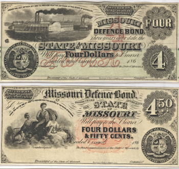 Two Missouri Defense Bonds.  PCGS AU-58.