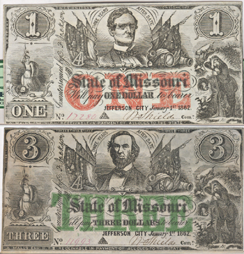 Two 1862 Missouri Defense Bonds.  PCGS.