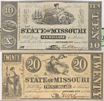 Four 1862 Missouri Defense Bonds.  PCGS.