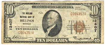 1929 $10.00. Billings, MT Charter# 12407 Ty. 1. F.