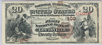 1882 $20.00. Louisville, KY Charter# 109 Brown Back. PMG F-12.