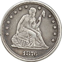 Four Seated Liberty Quarters.  Two 1876-CC, one 1878-CC and an 1878-P.