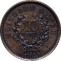 1870 Standard Silver Design Ten Cents, J-857, P-937, R-7. PF-62 Brown.