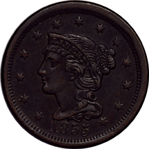 1825 XF-45 Classic Head Half Cent XF-45 and 1855 Braided Hair Large Cent AU-58.